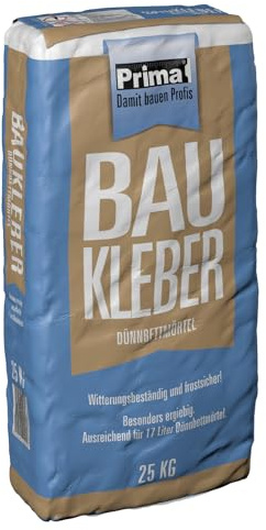 PRIMA Fliesenkleber 25 kg – Dünnbettmörtel für Wand- & Bodenfliesen – Frostfest & Witterungsbeständig – Innen & Außen – Grau