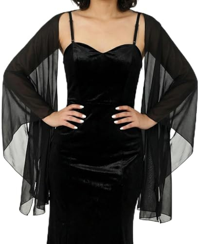 XLIUAX Sheer - Sciarpa in chiffon, stile stola, elegante, in chiffon, leggera, morbida, per matrimoni, feste, occasioni festive, 200 x 70 cm, Nero , 200 x 70 cm