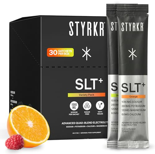 Styrkr SLT+ High Sodium Electrolyte Powder Sachets (30 Servings 1000mg+ Sodium) – Zero Sugar Hydration Drink Mix for Running, Cycling & Endurance – Electrolytes with Magnesium & Potassium (Mixed)