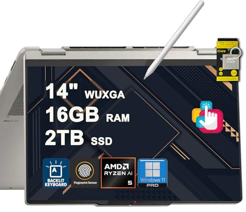 Lenovo Yoga 7 2-in-1 Laptop 14 WUXGA OLED Touch (100% DCI-P3, 600nits HDR) AMD 6-core Ryzen AI 5 340 (Up to 50 Tops) 16GB RAM 2TB SSD w/Pen for Designer Business Work Win11Pro ICP Hub Copilot AI