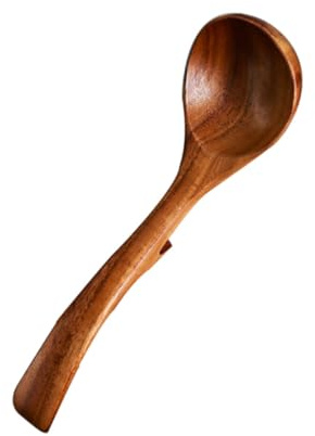 Abaodam Cuchara Sopera Grande de Madera Sintética Color Café Mango Largo y Diseño Rústico para Cocinar sin Rayar Utensilios