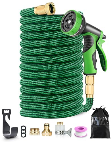Tubo da Giardino Estensibile 45m (150ft) | Raccordi in Ottone e 10 Funzioni | Tessuto 3750D Ultra Resistente