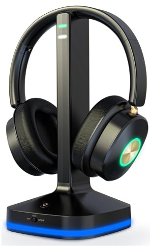 Funkkopfhörer für Fernseher, TV kopfhörer kabellos für Senioren mit Sender-Ladestation Plug-and-play, Bluetooth Kopfhörer mit Optisch/AUX/RCA & Keine Audioverzögerung, Geschenk für Senioren/Eltern