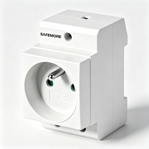 Prise modulaire sur rail DIN 35 mm, 16A 230V pour tableau électrique | SAFEMORE Prise encastrable avec contact de protection pour support IP20 - Montage facile pour boîtiers de distribution