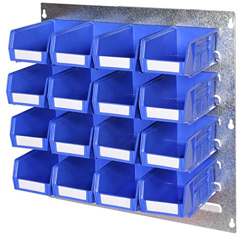 Bin Kit 4-457mm x 457mm Heavy Duty Wall Mounted Galvanised Steel Louvre Panel with Rhino Tuff Plastic Parts Bins - Ideal Garage & Workshop Storage | Louvre Panel, Rhino Tuff Plastic Parts Bins, Ideal Garage & Workshop Storage