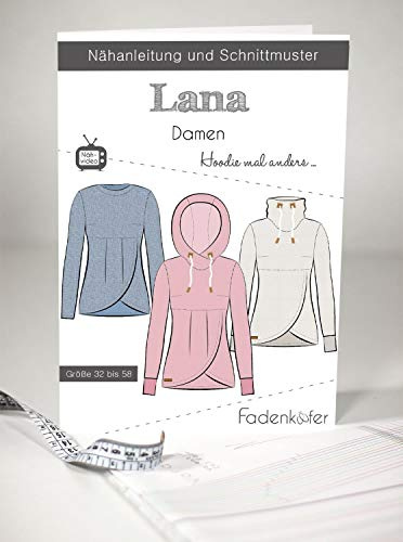 Schnittmuster Fadenkäfer Lana Hoodie mal anders für Damen Gr. 32-58 Papierschnittmuster