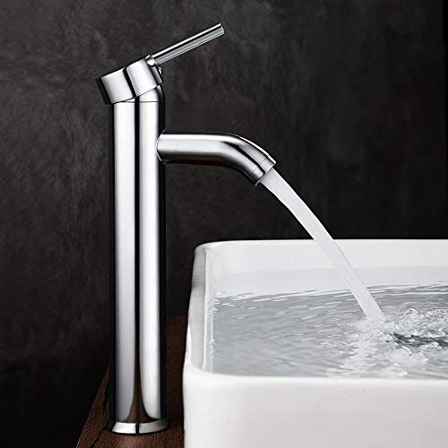 GAVAER Rubinetto Bagno Lavabo, per Miscelatore Lavabo Alto e Lavandino Bagno, e Fredda e Calda Regolabile Rubinetto. Finitura Cromata Lucida, Struttura in Metallo di Alta Qualità.