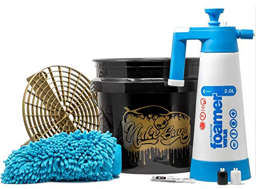 detailmate Set Auto Handwäsche: GritGuard Wascheimer 3,5 GAL (ca. 13 L) + Kwazar Venus Super Foamer Cleaning Pro+ 2 l Chenille Waschhandschuh - Auto Wasch Set