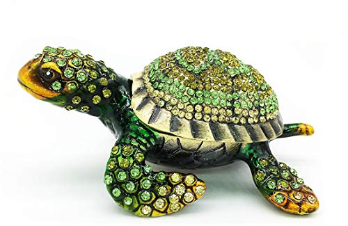 YU FENG Schmuckkästchen mit Schildkröten-Motiv, Schmuckkästchen, aufklappbar, Schildkröte, Grün