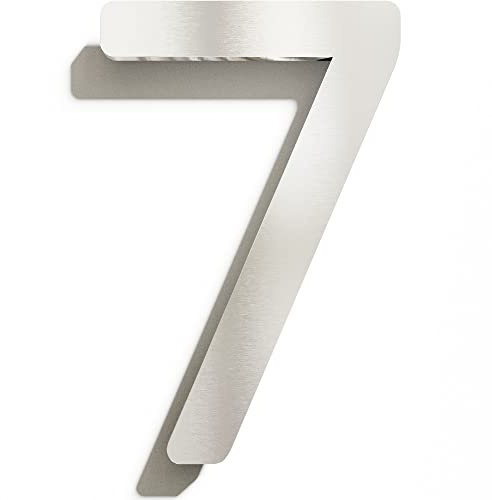 Edelstahl Hausnummer 7 - massiv, wetterfest & rostfrei - 20 cm groß - mit Befestigungsmaterial - Design Hausnummern-Schild gebürstet N-03-7-E