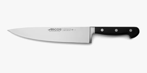 Arcos Cuchillo Chef Acero Inoxidable. Cuchillo cocina profesional multipropósito para cortar y limpiar verduras. Mango ergonómico polioximetileno y Hoja 230 mm. Serie Opera. Color negro. | Multipropósito para cortar y limpiar verduras. Mango de POM. Serie Opera. Color negro.