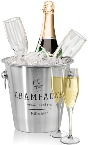 GEEZY French Silver Ice Bucket – Elegant Stainless Steel Wine Cooler & Champagne Bucket for Parties – Stylish Beer & Bottle Chiller, for Wine Enthusiasts – 22 cm Diameter