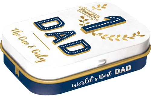 Nostalgic-Art Retro Pillendose, 4 x 6 x 1,6 cm, Number 1 Dad – Geschenk-Idee für Papa, mit Pfefferminz-Dragees, Vintage Design