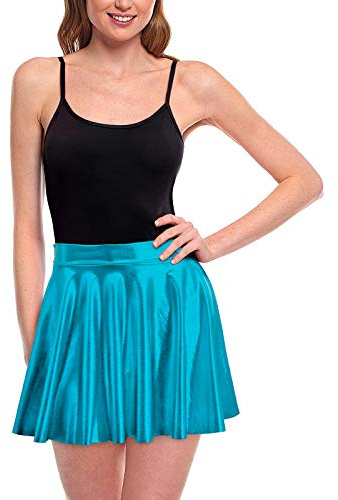 Faldas Mujer Cortas Plisada Azul Turquesa Metalizada Brillante [Falda Skater Patinaje]【Talla S】 Multifunción Disfraz Baile