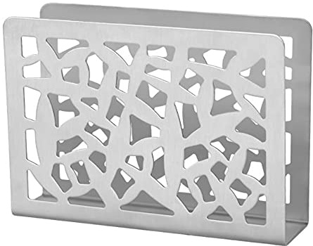 JaSiTeBW Napkin Holder Hollow Design Stainless Steel Freestanding Serviette Holder Napkin Dispenser Dining Table Countertop Napkin Rack for Table Silver