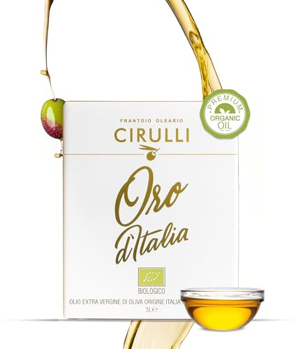 Cirulli Olio Extravergine di Oliva Biologico 100% Italiano - 3L Bag in Box con Rubinetto Laterale - Raccolto Naturale - Olio EVO Premium - Non Raffinato e Non Filtrato - Senza Additivi
