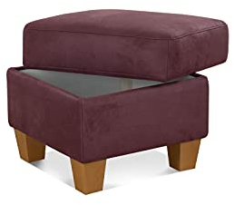 Cavadore Hocker Ammerland / Stauraumhocker mit Holzfüßen, als Fußhocker oder Beistellhocker / 58 x 48 x 58 / Wildlederoptik, Rot