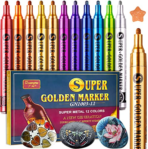 NiArt 12 Colors Super Golden Metallic Effect Acrylic Paint Pen Set