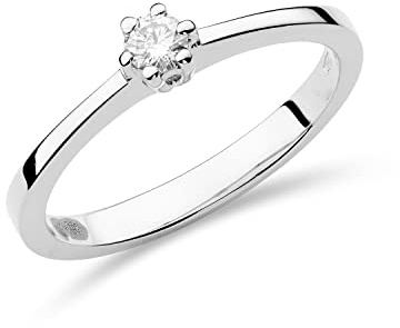 MIORE Schmuck Damen 0.10 Ct Solitär Diamant Verlobungsring Ring aus Weißgold 14 Karat / 585 Gold