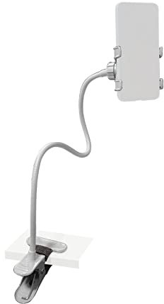 EUROXANTY Soporte móvil con Pinza de Agarre | Soporte portátil y Ajustable | Almohadillas Protectoras y Antideslizantes | Mecanismo pivotante | 55 cm | Blanco