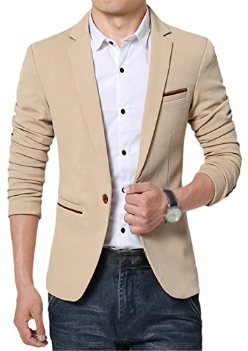 HOURVNEI Blazer décontracté en coton pour homme - Coupe ajustée - Pour le printemps et l'automne - Grande taille - Pour homme, beige, XXXXL