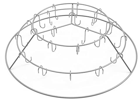 onlyfire Dreistufiger Ring Speck-Aufhänger Bräter mit 24 Räucherhaken, für Räuchern von Speck, Ribs oder Hühnerflügel, Räucheraufsatz für Weber Smoker Holzkohlengrill & Weber 57 cm Kugelgrill