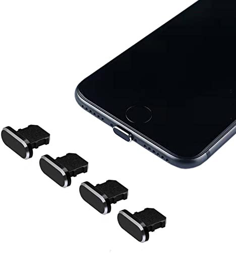 Mebamce 4pcs Anti Dust Plugs Protects Charging Dust Cover Compatible with iPhone 11, 12, Pro, Max/X/XS/XR, 7, 8 Plus, iPad Mini/Air - Black