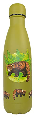 NatureVac - Red Panda 500ml Insulated Water Bottle from Deluxebase. Green Stainless Steel Thermal Flask for Gym, Office, Travel - Double Wall Vacuum, Leak Proof & BPA-Free - Cold for 24h/Hot 12h