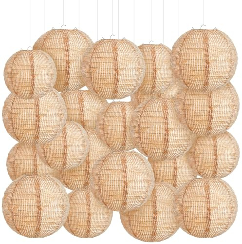 Jute-Papierlaternen, rund, chinesische Papierlaternen, dekorativ, Bauernhaus, Klassenzimmer, Dekoration, Zuhause, süß, Papierlaterne, Zeremonielle, Veranstaltung (6 Stück)