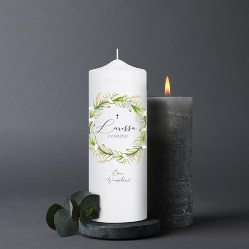 Wandtattoo Loft Trauerkerze personalisiert mit Namen und Datum, Motiv mit Blumenkranz, 18cm x 7cm, personalisierte Trauerkerze, Kondolenzkerze, Beileidskerze, Trauerlicht, Grabkerze