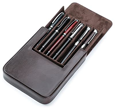 Hiram Leder-Füllfederhalter-Etui für 6 Stifte, Tragbare Leder-Stift-Aufbewahrungsbox mit Verstecktem Magnetischem Schnappverschluss-Design (Kaffee)