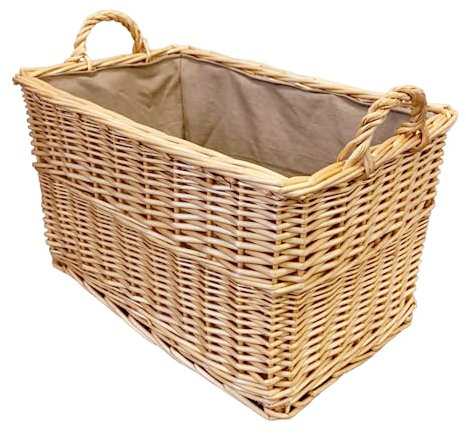 Arthur Cameron Wicker Log Basket with Lining and Handles (55x35x32cm) Sturdy Storage Basket perfect for Toys, blankets, hallway, garage, living room, bedroom or office