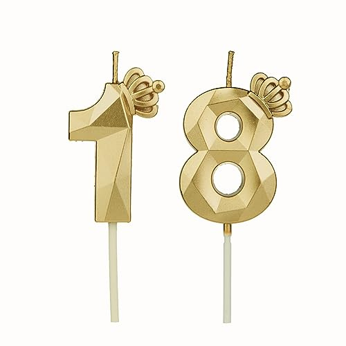 DTXLX Gold Krone Zahl 18 Geburtstagskerzen Kuchen Deko | Zahlen, mit, 3D, für, geburtstagsdeko, Kinder, Partys, Hochzeiten, Firmenfeiern, Jubiläen, #18