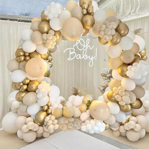 Luftballon Girlande Beige, 185 Stück Beige Ballons Set, Weiß Gold Nude Sandfarbe Luftballons für Boho Hochzeit Geburtstag Party Dekoration Babyparty Baby Shower Geburtstagsdeko