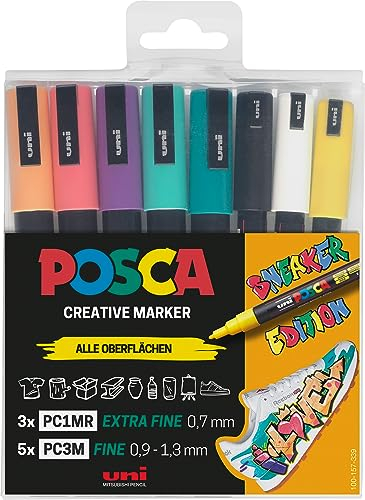POSCA 186827 - POSCA Marker Set Sneaker Stifte, 8er Etui, deckend auf hellen Oberflächen