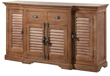 MASSIVMOEBEL24.DE | Toulouse Sideboard aus Massivholz #08 | aus Mangoholz - beige, geölt | 2 Schubladen - 5 Fächer | 160x45x90 cm | Kommode Tv-Sideboard Wohnzimmer-Schrank | Landhausstil