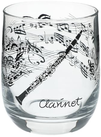 Musikboutique Glas mit Instrumenten und musikalischen Motiven, schwarzer Druck (Klarinette), 200 ml