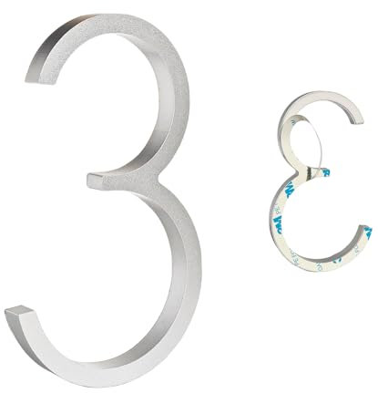 Ywonoby Door Numbers, 5 Inches 3D Self Adhesive House Numbers, Address Numbers Stickers for House Mailbox Apartment Hotel Courtyard Silver(3)