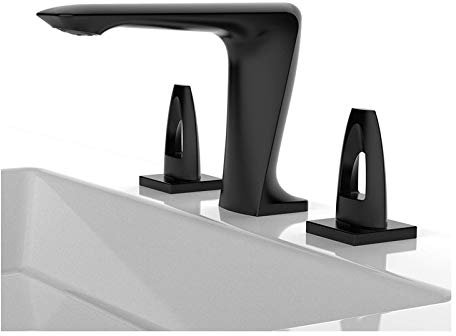 RajoNN Basin Mixer Tap Three Hole Widespread Bathroom Sink Hot and Cold Mixer Lavatory Double Handle Washbasin Sink Brass Vanity, Black