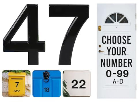 Numeri civici da 0 a 99 da 7,6 cm, numeri civici neri autoadesivi in ABS argento 3D per porte, cassette postali, camere d'albergo (47)