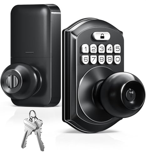 TEEHO TE003 Keyless Entry Keypad Door Lock with Handle, Electronic Digital Smart Locks for Front Door, Smart Door Knob with Code for Bedroom, Auto Lock, Passage Mode, Easy to Install, Matte Black