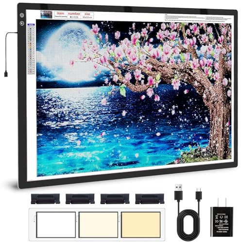 Zocelight A1 (80 x 60 cm) großes wiederaufladbares Lichtpad für Diamantmalerei, 6 Stufen und stufenloses Dimmen, Leuchtkasten zum Nachzeichnen, 3 Farbmodi-Lichttafel, integrierter