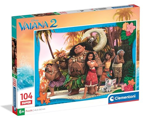 Clementoni - Puzzle Supercolor Disney Vaiana 2 104 Pezzi, per Bambini 6+ Anni, Colorata Illustrazione dei Personaggi del Cartone/Film Animazione, Idea Regalo, Made in Italy, 48,5x33,5 cm, 25787