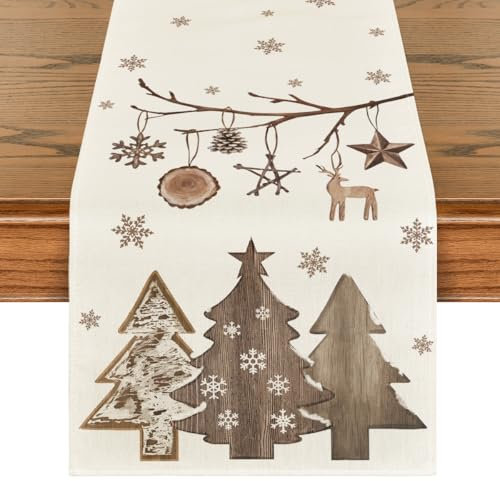 Artoid Mode Planken Bäume Hirsche Kugel Weihnachten Tischläufer, Winter Xmas Küche Tisch Dekoration Drinnen Urlaub Party Dekor 40x140 cm