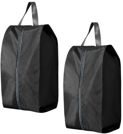 2 Stück Schuhbeutel Reise, 39cm Groß Schuhtasche Koffer Wasserfeste Tanzschuhtasche mit Reißverschluss Schmutzabweisender Schuhsack Tasche für Schuhe Urlaub Shoe Bag Tasche Aufbewahrung (Schwarz)