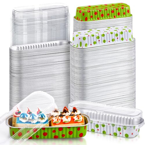 Ziliny Mini-Kastenform mit Deckel, Weihnachts-Backformen, Aluminiumfolie, 190 ml, Limettengrün und Rot, Einweg-Keksformen, gepunktet, Kuchenform für Weihnachten, Party, Geschenk, 200 Stück