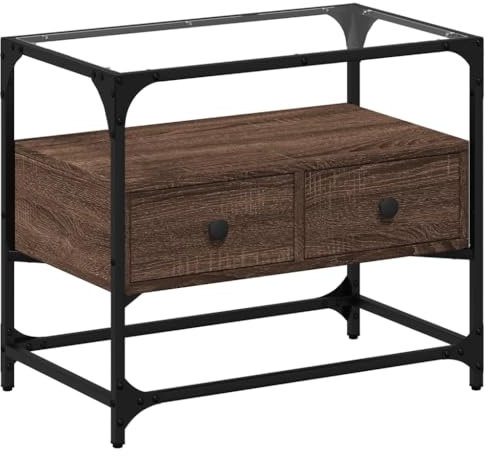 Wenjingqi-846058 TV-Schrank, Glas und Holz, Braun, Eiche, 60 x 35 x 51 cm