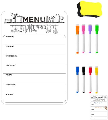 10-teiliges Set Magnettafel Kühlschrank Mit Farbigem Marker Stift Wochenplaner Magnetisch Essensplaner Woche Abwischbar Magnetisch Whiteboard Wochenplaner Magnetisch für Den To Do Liste Abwischbar