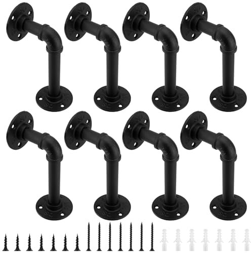 FUNSUEI 8 supporti per tubi industriali, 14 x 8 cm, stile vintage, per scaffali galleggianti, in metallo, vintage, colore nero