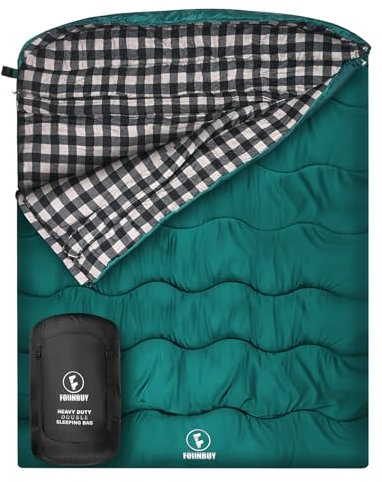 FORINBUY Doppelschlafsack für den Winter, Baumwoll-Flanell, Queen-Size-Schlafsack für Erwachsene, kaltes Wetter, wasserdicht, 2-Personen-Schlafsack, geeignet für Paare, Familie, Camping,